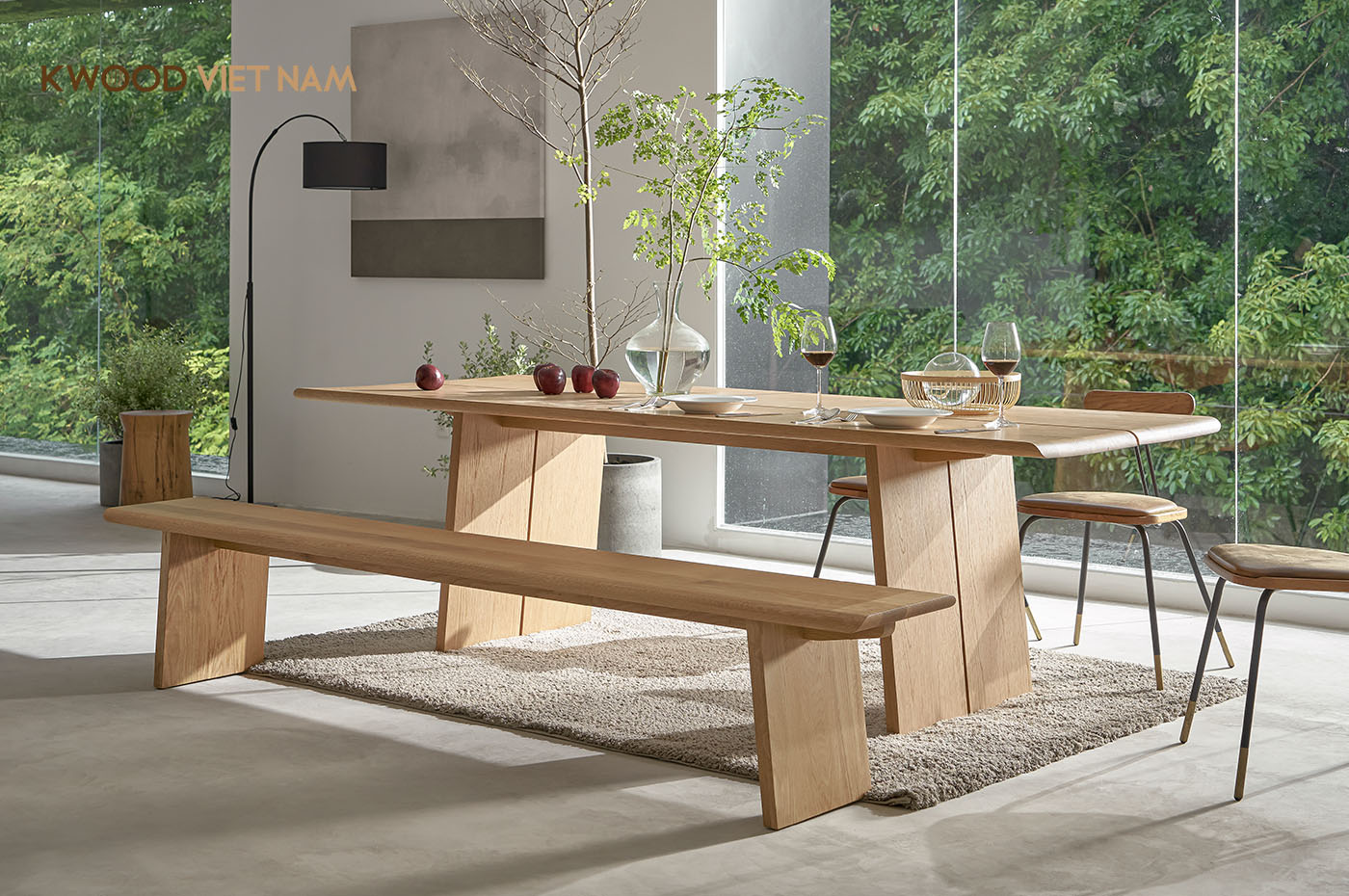 Mẫu bàn ăn ghế băng gỗ tự nhiên