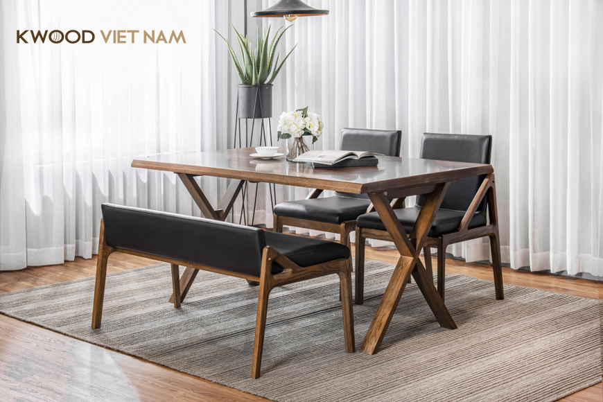 Mẫu bàn ăn ghế băng thiết kế độc đáo
