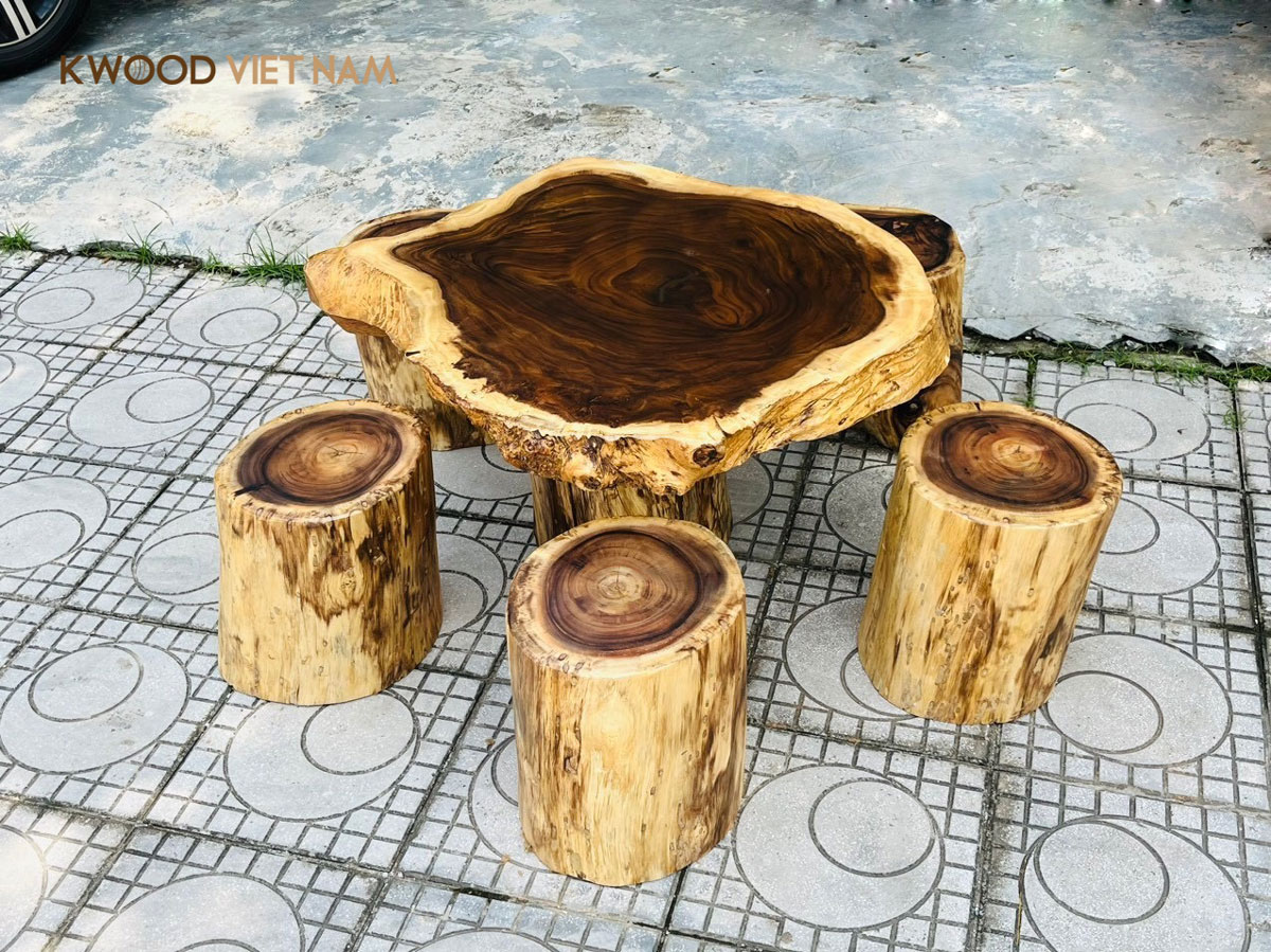 Bộ bàn trà gỗ me tây ghế đôn