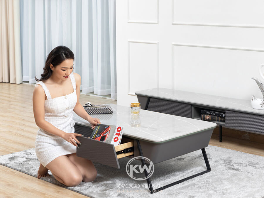 Mẫu bàn trà đá Marble màu ghi xám Latinh - BT215