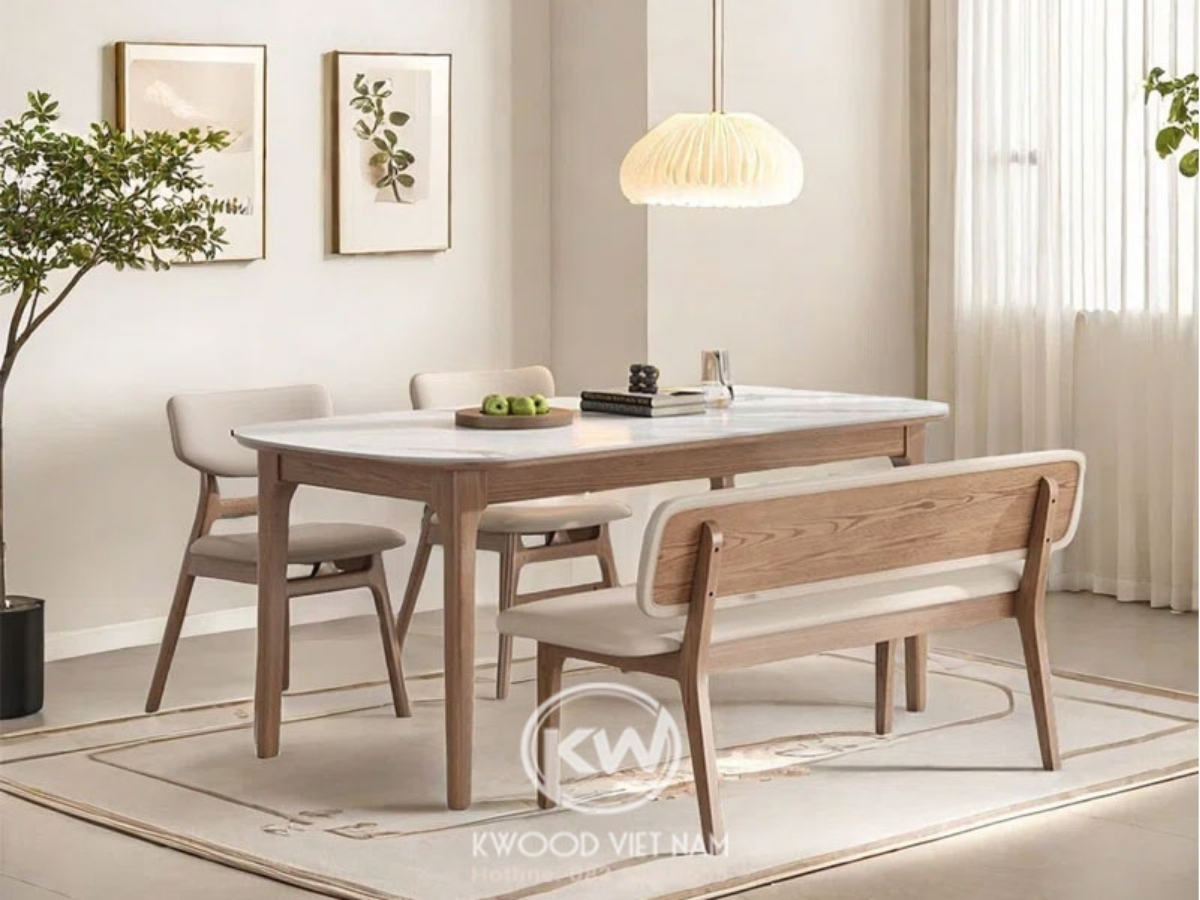 Bộ bàn ăn 2 ghế đơn 1 ghế băng đơn giản phong cách Bắc Âu Kwood Việt Nam