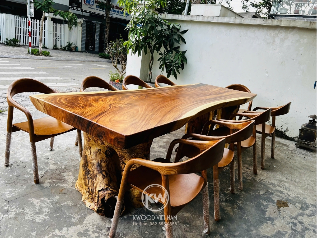 Bộ bàn ăn gỗ me tây nhập khẩu Campuchia