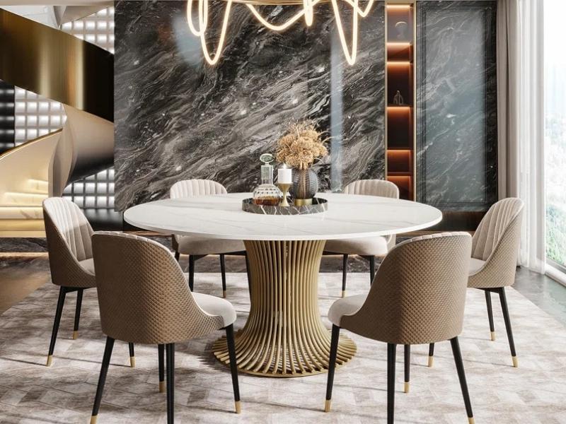 Bàn ăn tròn mặt đá phiến với thiết kế xoay linh hoạt cho không gian bếp hiện đại (Nguồn: Sưu tầm)