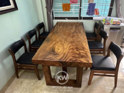 Bộ bàn ăn gỗ me tây 6 ghế nguyên tấm - BMT142