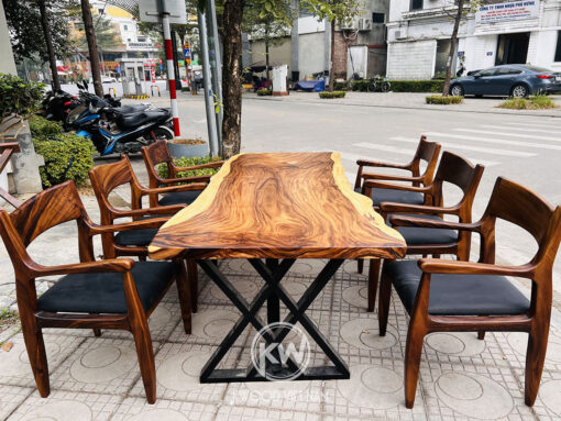 Bộ bàn gỗ me tây chân sắt 6 ghế ăn- BMT102