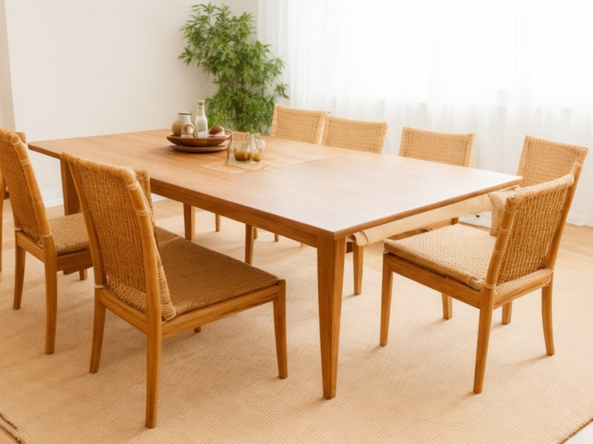Bộ bàn ăn gỗ thông 6 ghế nguyên tấm (Nguồn: Sưu tầm)