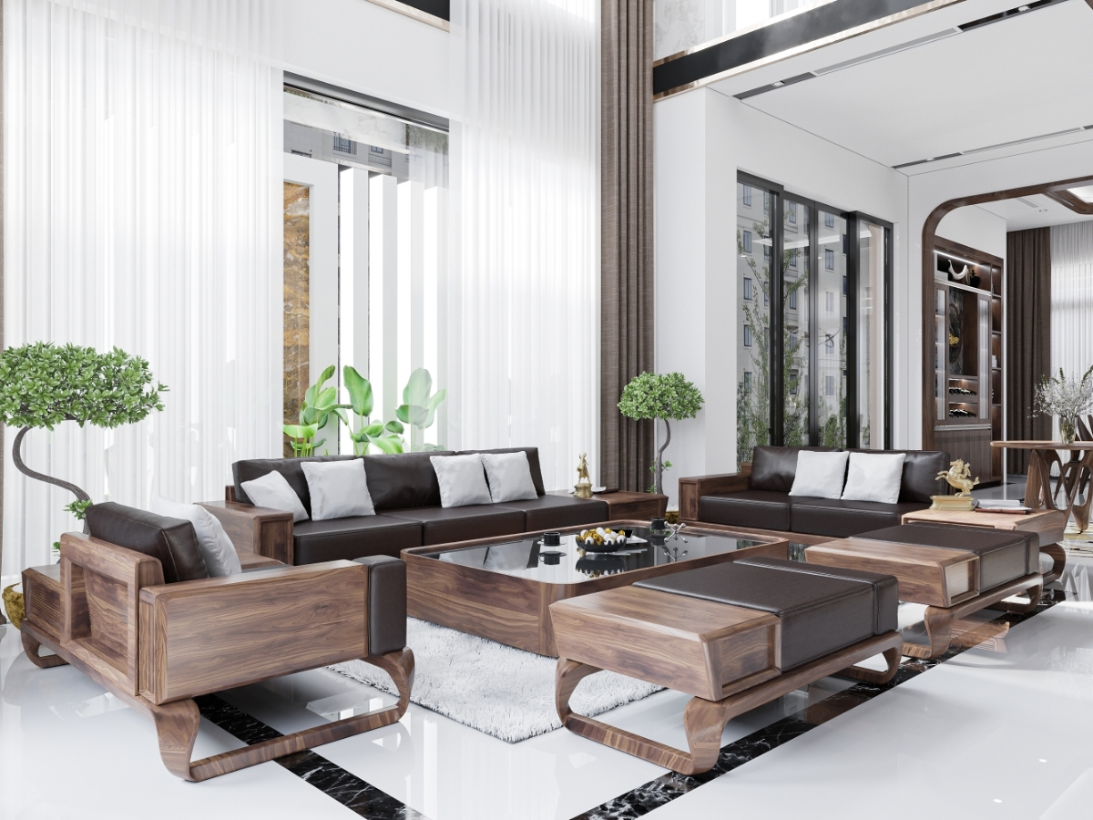 Bộ bàn ghế văng gỗ nguyên khối phòng khách (Nguồn: Sưu tầm)
