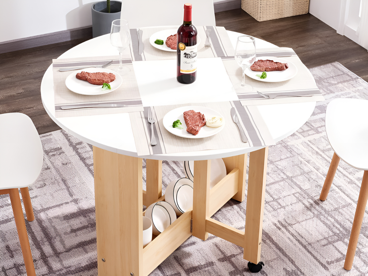 Bàn tròn gỗ tích hợp bánh xe tiện lợi (Nguồn ảnh: Ebay)