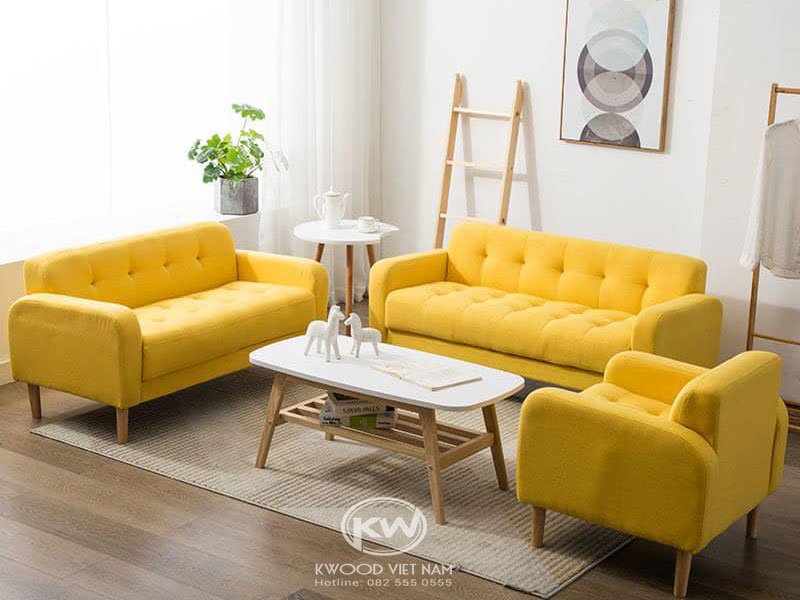 Mẫu sofa băng vải với tông màu vàng tươi mới