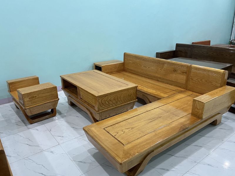 Mẫu bàn ghế gỗ sồi kiểu chữ L ấn tượng cho phòng khách (Nguồn: Sưu tầm)