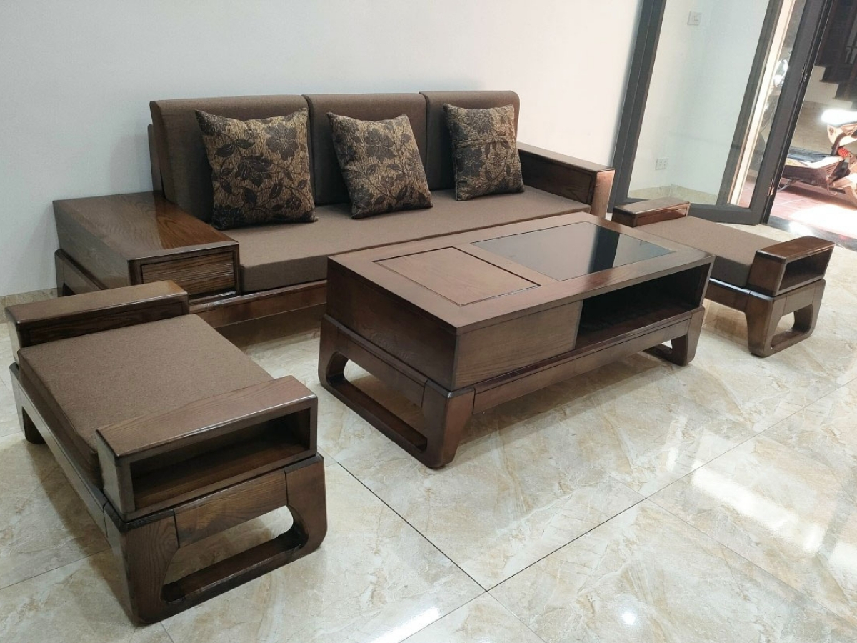 Bộ bàn ghế sofa phòng khách gỗ sồi giá 5 triệu (Nguồn: Sưu tầm)