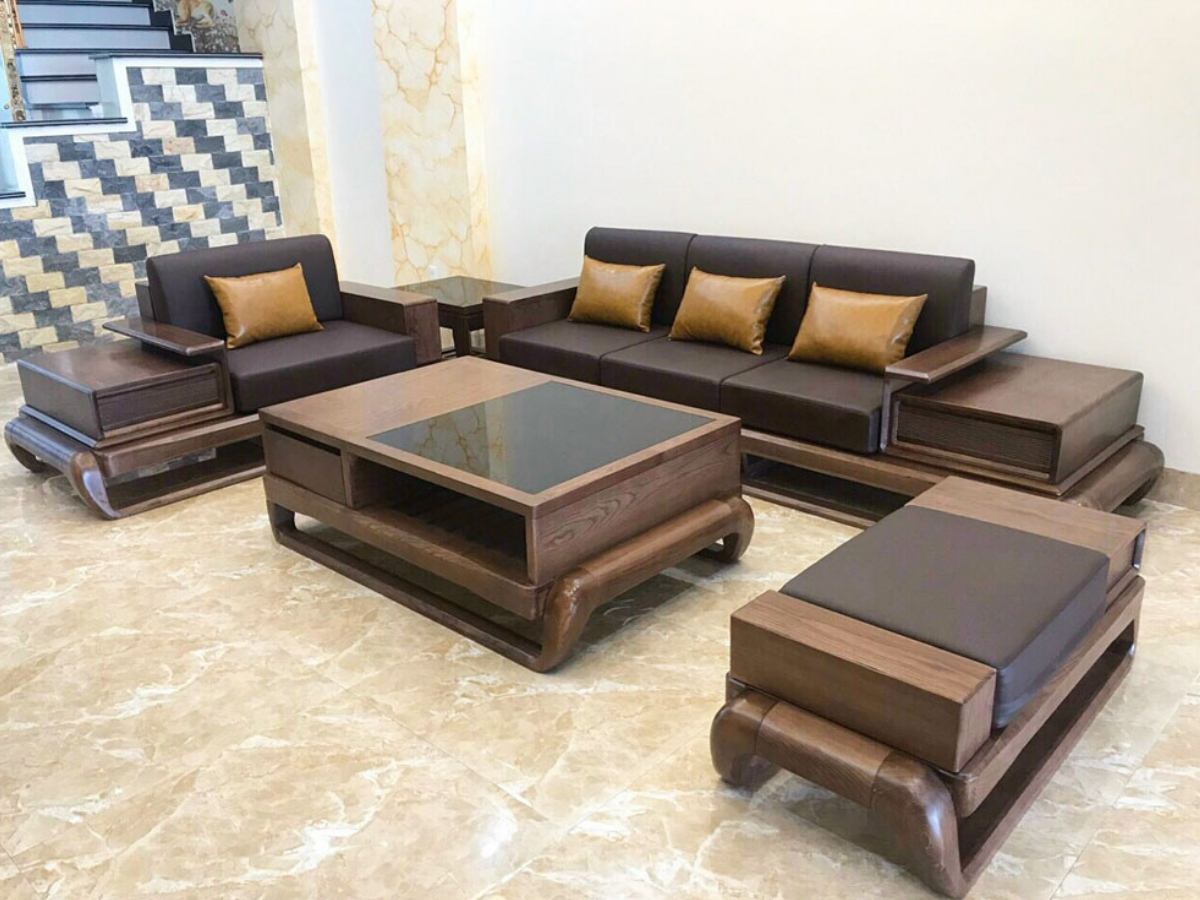 Bộ bàn ghế sofa gỗ sồi màu óc chó giá 5 triệu (Nguồn: Sưu tầm)