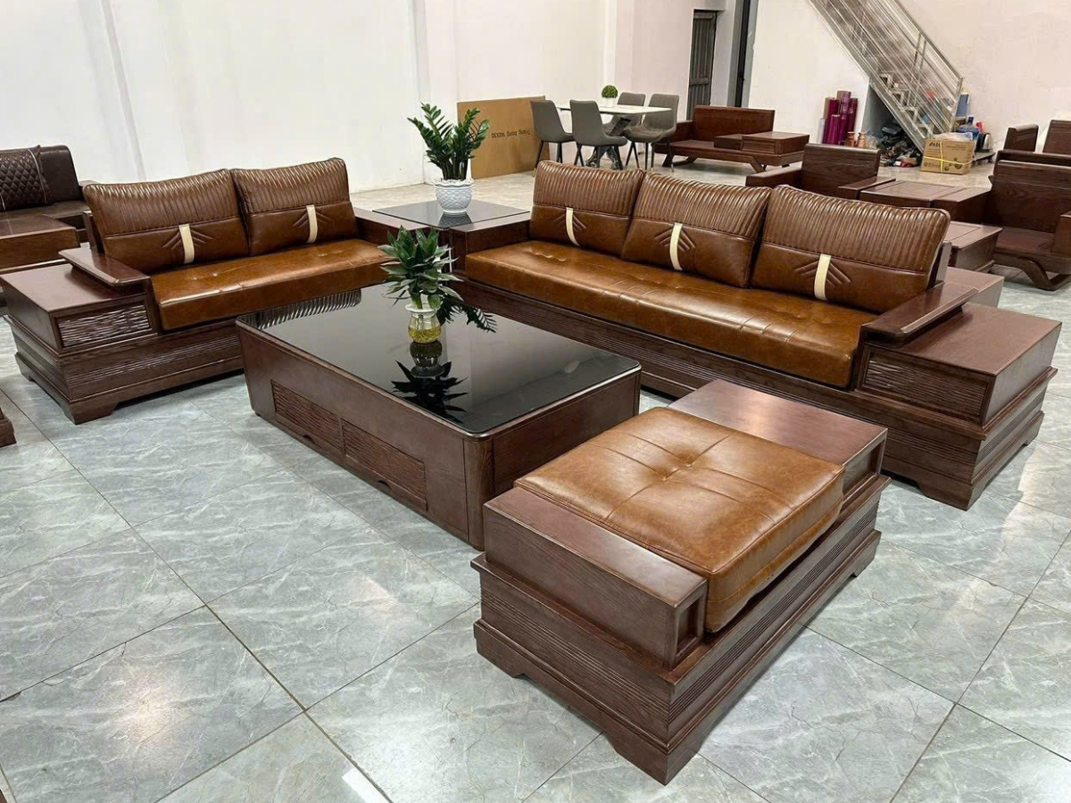 Bộ bàn ghế gỗ óc chó phòng khách 2m8x1m9 (Nguồn: Sưu tầm)