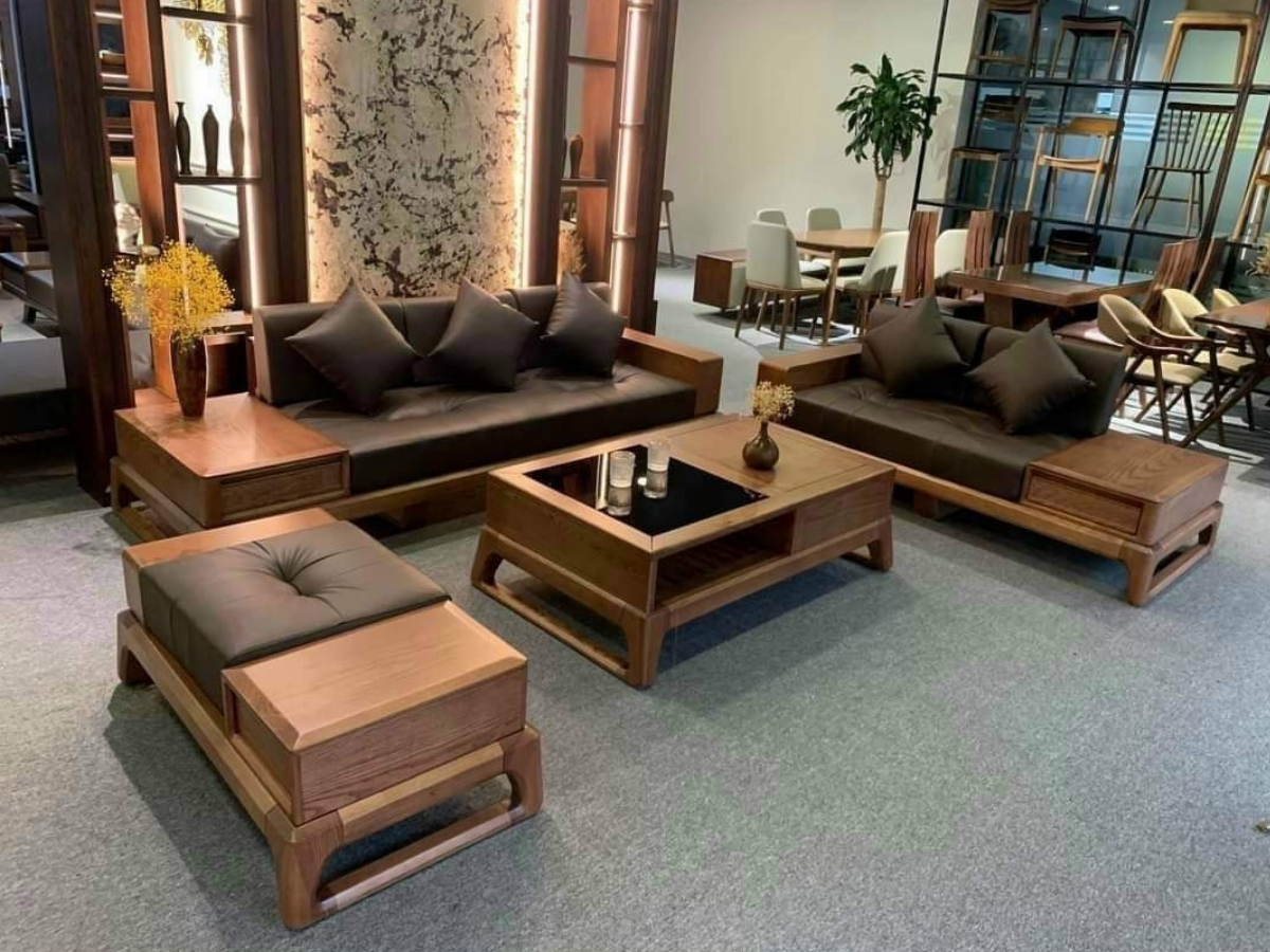 Bộ bàn ghế gỗ óc chó phòng khách văng 2 chân quỳ (Nguồn: Sưu tầm)