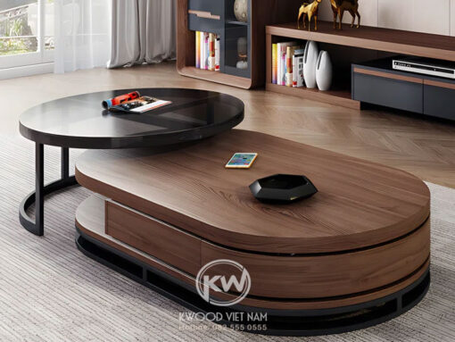 Bàn trà lồng nhau mặt gỗ nguyên khối - BT127