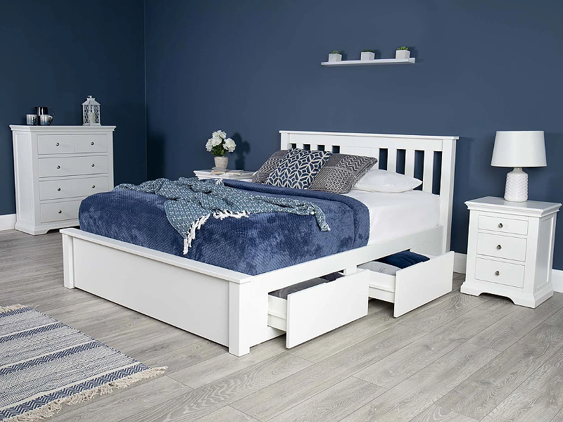 Giường gỗ sồi tự nhiên sơn trắng thiết kế có hộc tủ- View 5 (Nguồn: Sưu tầm)