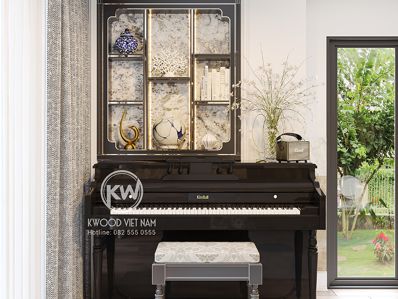 Bàn piano kèm tủ làm bằng gỗ tự nhiên cao cấp, sang trọng