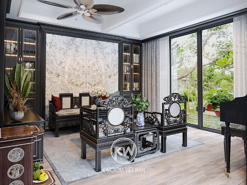 Nội thất phòng khách mang phong cách cổ điển nhưng sang trọng