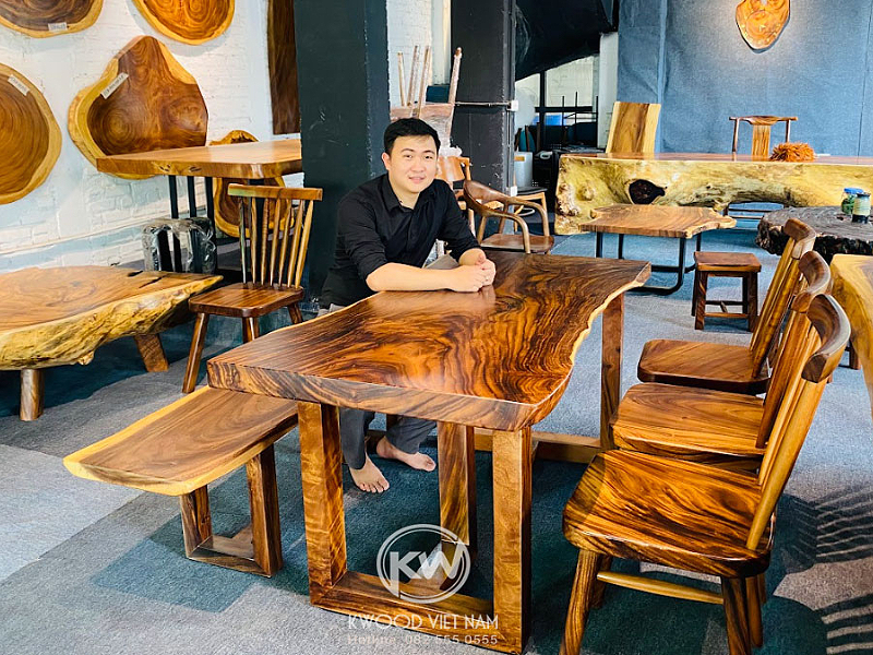 Bàn ghế ăn làm bằng gỗ me tây nguyên khối cao cấp, hiện đại