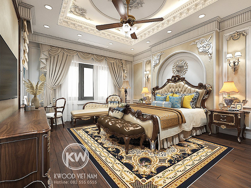 Phòng ngủ được Kwood Việt Nam thiết kế theo phong cách hoàng gia