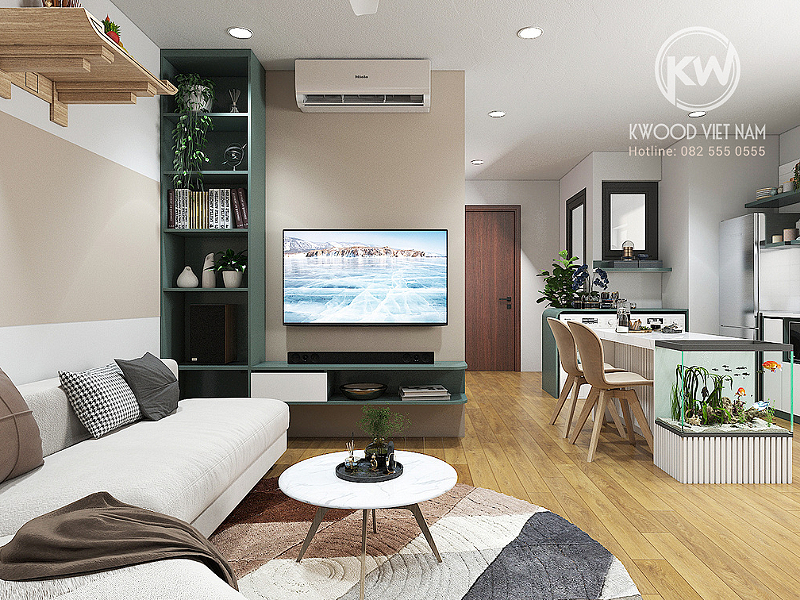 Nội thất phòng khách và phòng bếp phong cách hiện đại, nội thất đồng bộ