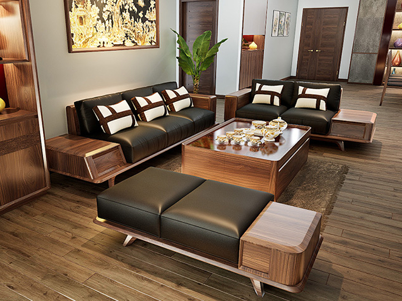 Sofa gỗ óc chó kết hợp đệm da hiện đại – Giá 8.000.000₫ (Nguồn: Sưu tầm)