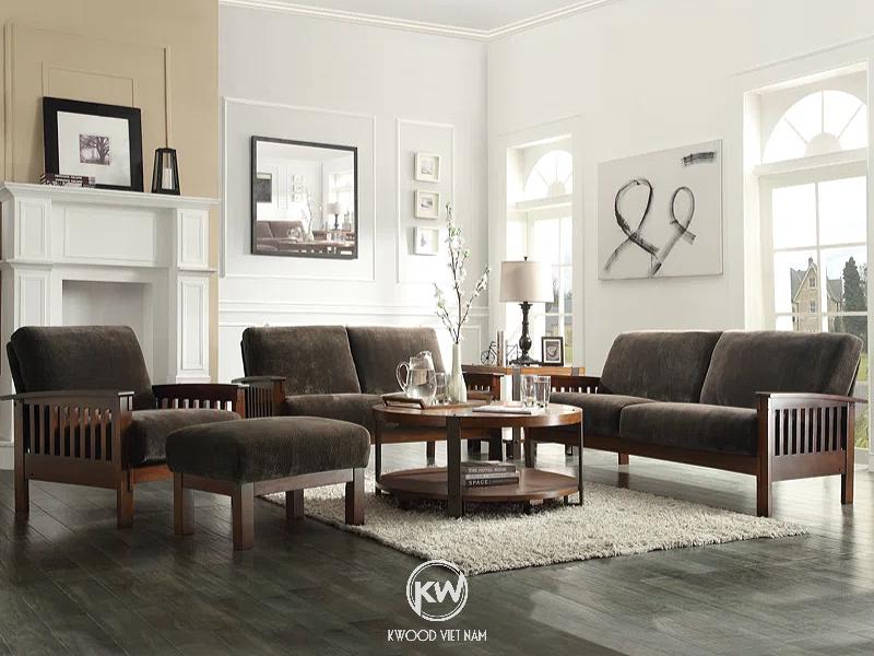 Bộ sofa gỗ thẳng chữ I bọc nỉ êm ái giá 15 triệu với thiết kế đơn giản hài hòa (Nguồn: Sưu tầm)