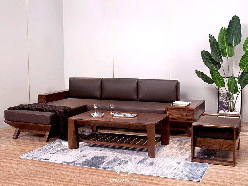Bộ sofa gỗ phòng khách thẳng chữ I bọc da dễ vệ sinh (Nguồn: Sưu tầm)