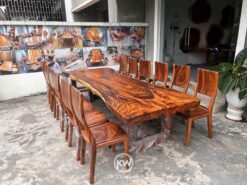 Bộ bàn ăn gỗ me tây 10 ghế me tây nguyên khối - BMT163