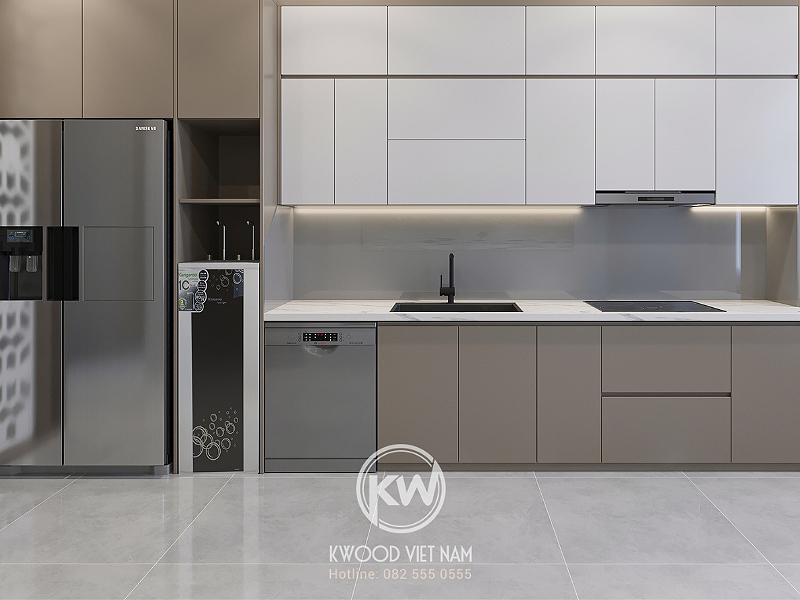 Tránh bố trí tủ bếp chữ I sát cửa sổ sẽ gây vướng khi sử dụng linh kiện