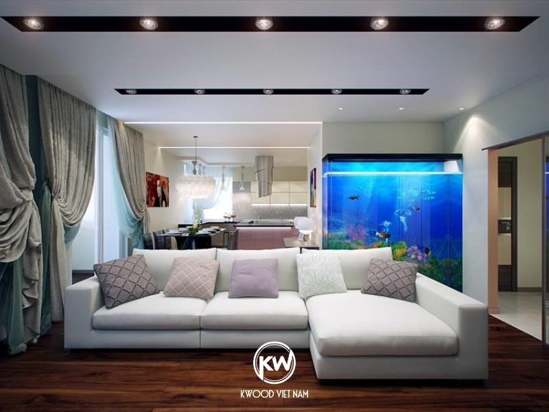 Nên đặt bể cá ở đằng sau hoặc bên cạnh sofa
