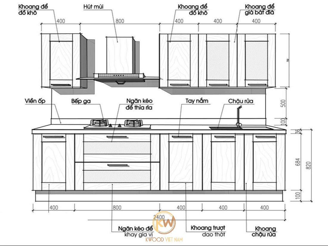 Kích thước tủ bếp chữ I