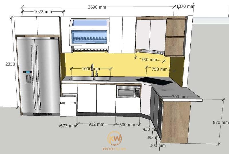 Khoảng cách giữa tủ bếp trên và tủ bếp dưới