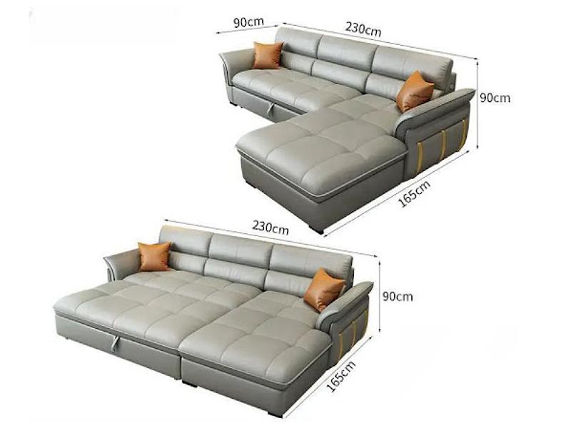 Kích thước tham khảo Sofa Bed góc chữ L thiết kế thông minh và tiện lợi (Nguồn: Sưu tầm)