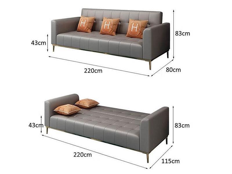 Kích thước tham khảo Sofa Bed lớn hơn 2m phù hợp gia đình 3-4 người (Nguồn: Sưu tầm)