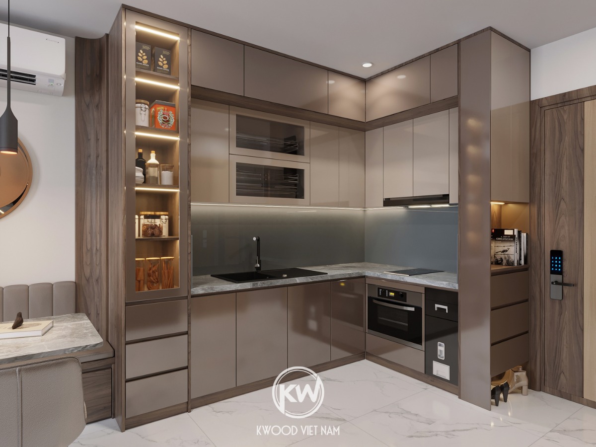 Tủ bếp chữ L gỗ công nghiệp MDF phủ Acrylic cao cấp - TB002