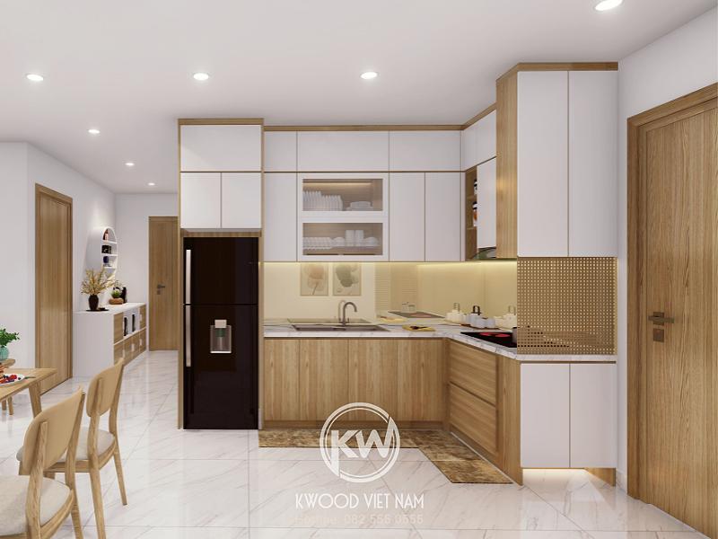 Mẫu bếp chữ L đơn giản tạo nên không gian hiện đại và sang trọng