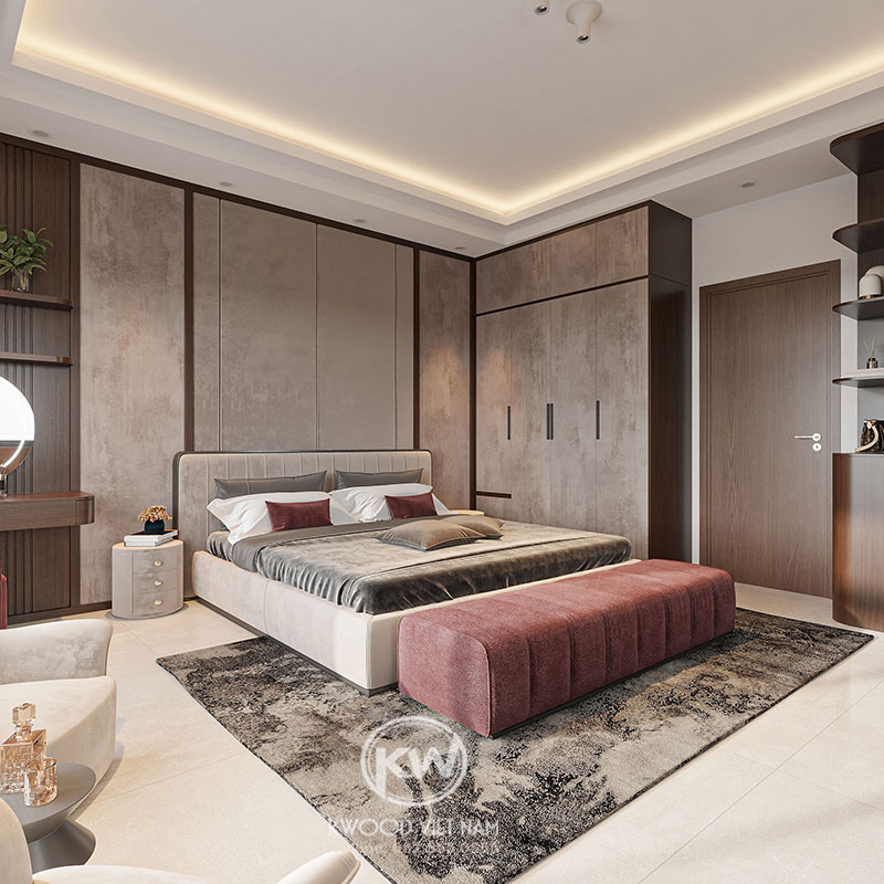 Mẫu tủ quần áo kịch trần chất liệu gỗ do Kwood Việt Nam thực hiện