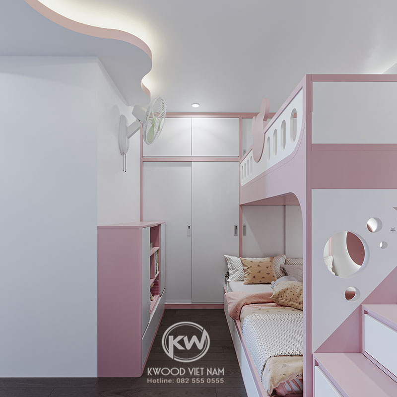 Mẫu tủ quần áo kịch trần cho phòng ngủ bé gái