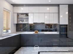 Tủ bếp chữ L gỗ công nghiệp HDF phủ Acrylic cao cấp - TB006