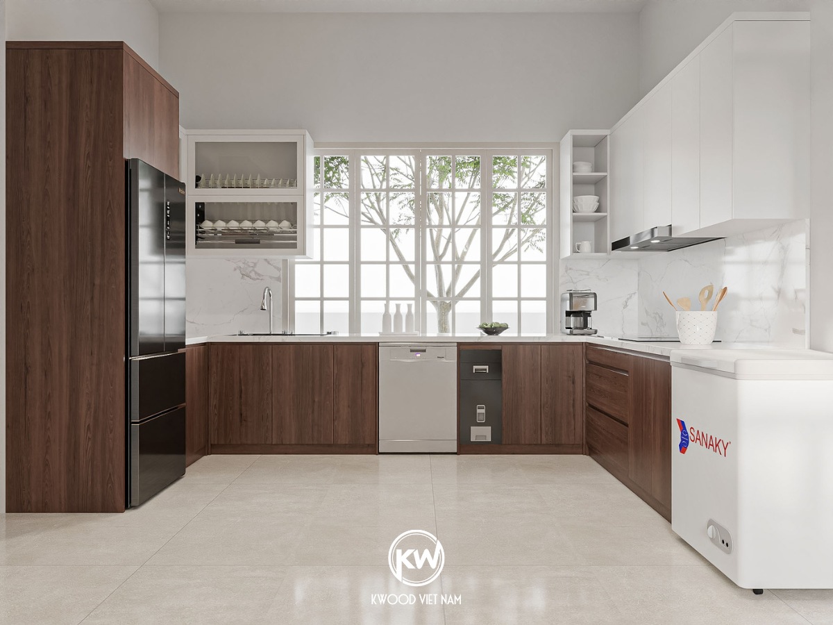 Sản phẩm tủ bếp chữ U gỗ công nghiệp MDF phủ Melamine - TB011