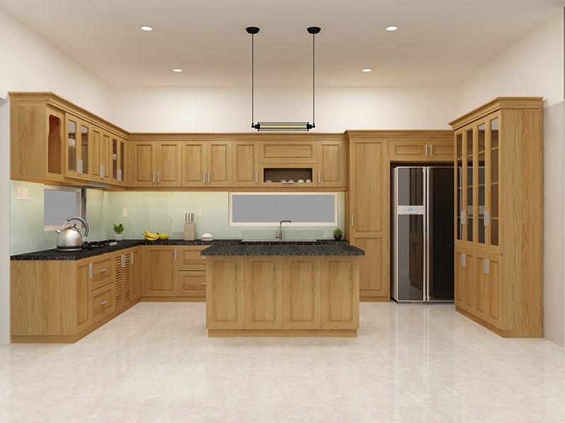 Tủ bếp kịch trần được thiết kế nhỏ gọn, đối xứng với hệ tủ bếp dưới (Nguồn: sưu tầm)