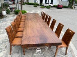 Bộ bàn ghế gỗ me tây dài 4.5m - BMT177 với độ dày 10cm