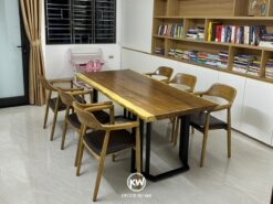 Bàn gỗ me tây nguyên tấm 6 ghế hiroshima - BMT180