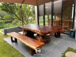 Bộ bàn ghế gỗ me tây nguyên khối 2 ghế băng cao cấp - BMT185