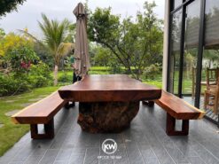 Bộ bàn ghế gỗ me tây nguyên khối 2 ghế băng cao cấp - BMT185