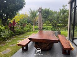 Bộ bàn ghế gỗ me tây nguyên khối 2 ghế băng cao cấp - BMT185