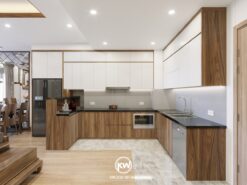 Sản phẩm tủ bếp gỗ công nghiệp MDF phủ Melamine vân gỗ tự nhiên - TB025 tại Kwood Việt Nam