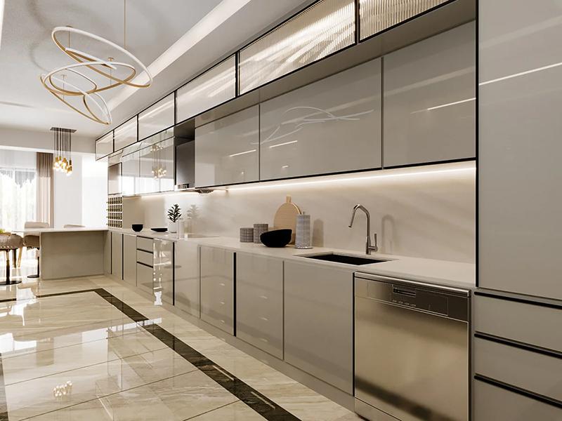 Mẫu tủ bếp Inox cánh Acrylic sang trọng (Nguồn: Sưu tầm)