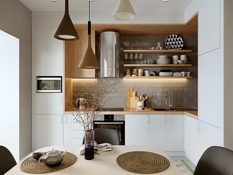 Tủ bếp mang đậm phong cách hiện đại nổi bật với đèn LED vàng tạo nên không gian ấm cúng (Nguồn: Sưu tầm)